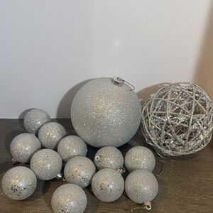 Christmas ornament silver glitter lot of 12 different sizes
